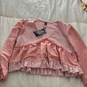 Pink Ruffled Long Sleeve Top